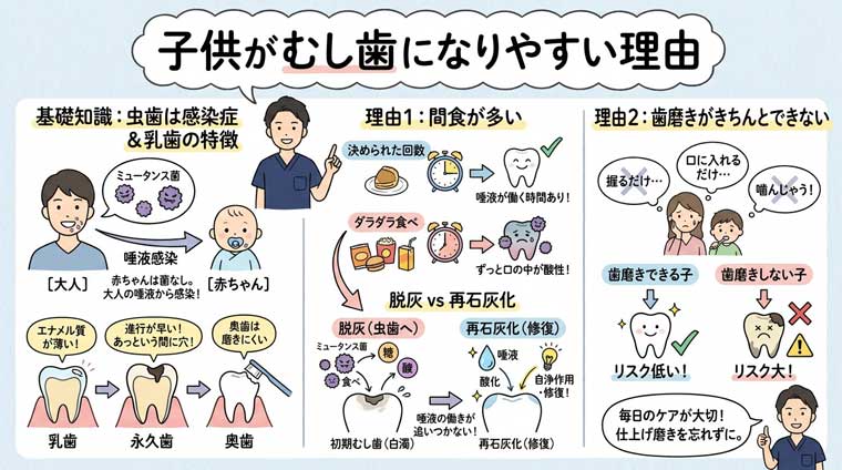 子供がむし歯になりやすい理由の図解