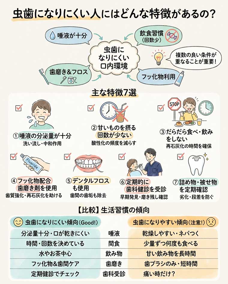 虫歯になりにくい人にはどんな特徴があるの?の図解