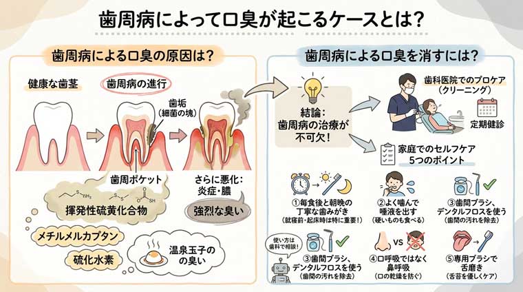 歯周病によって口臭が起こるケースとは？の図解
