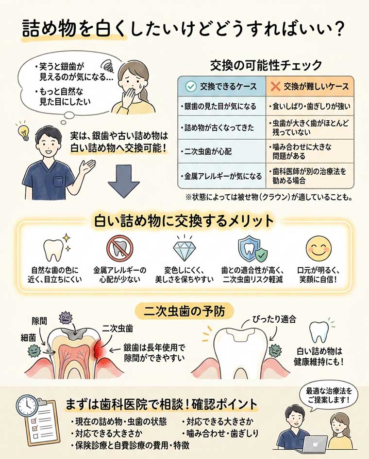 詰め物を白くしたいけどどうすればいい?の図解