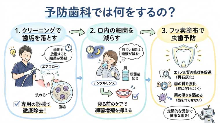 予防歯科では何をするの？の図解