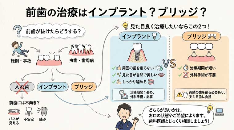 前歯の治療はインプラント?ブリッジ?の手順