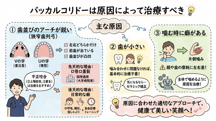 バッカルコリドーは原因によって治療すべきの図解