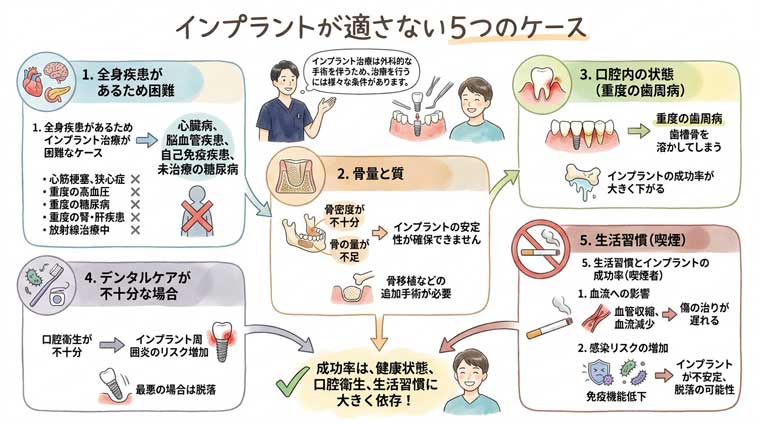 インプラントが適さない5つのケースの図解