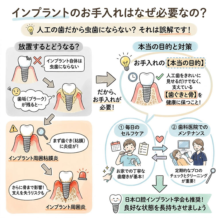 インプラントのお手入れはなぜ必要なの?の図解