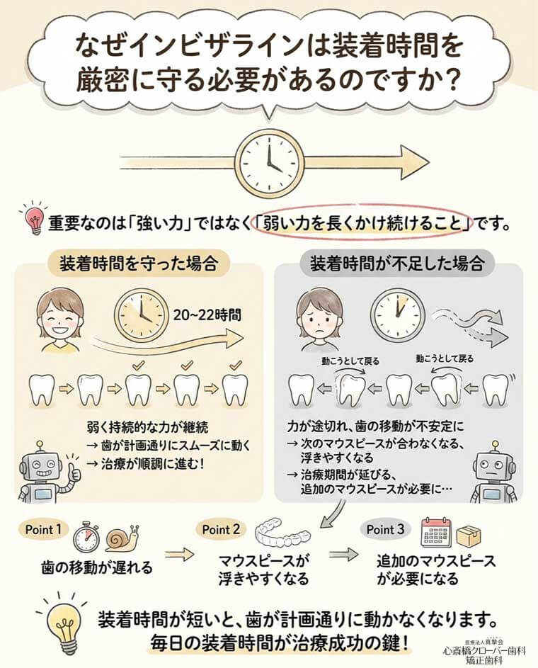 なぜインビザラインは装着時間を厳密に守る必要があるのですか？