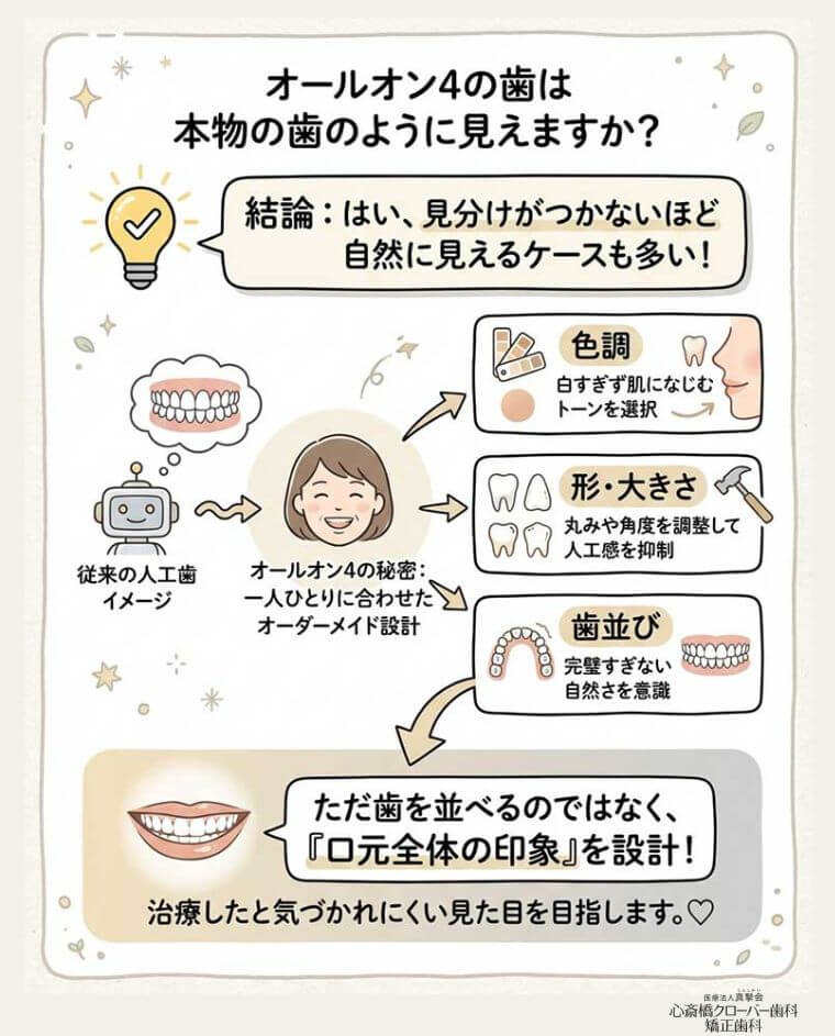 オールオン4の歯は本物の歯のように見えますか？