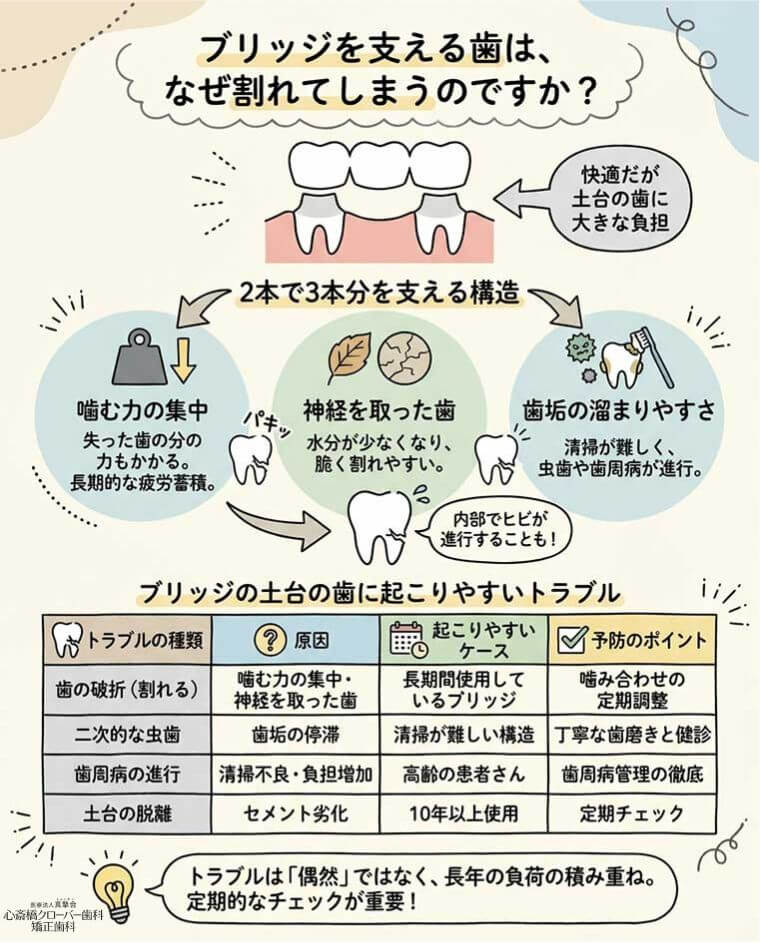 ブリッジを支える歯は、なぜ割れてしまうのですか？
