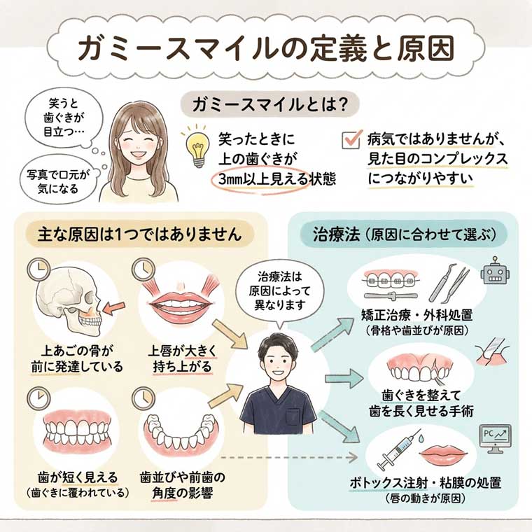 ガミースマイルの定義と原因の図解