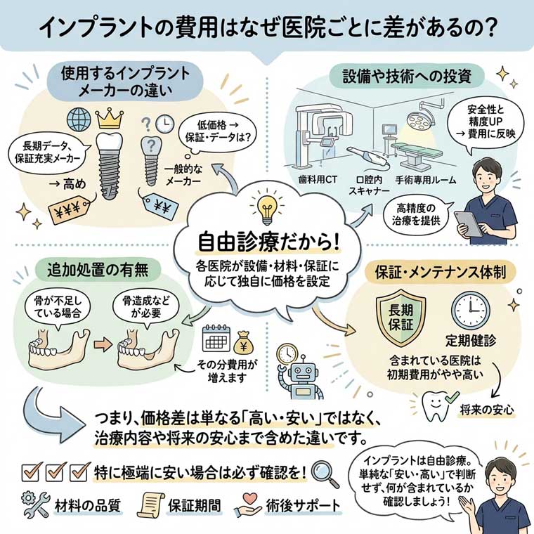 インプラントの費用はなぜ医院ごとに差があるの？の図解
