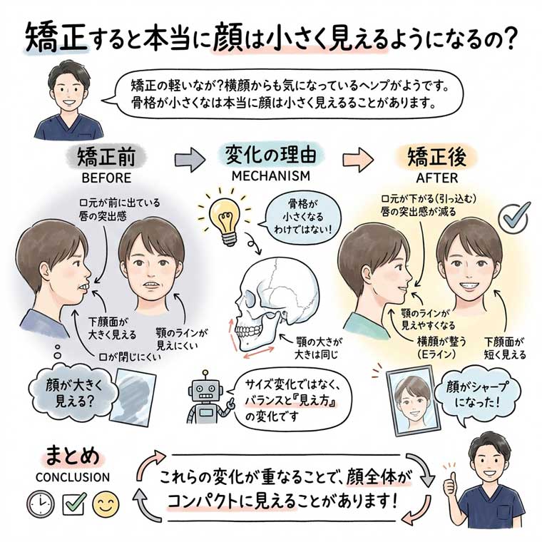 矯正すると本当に顔は小さく見えるようになるの？の図解