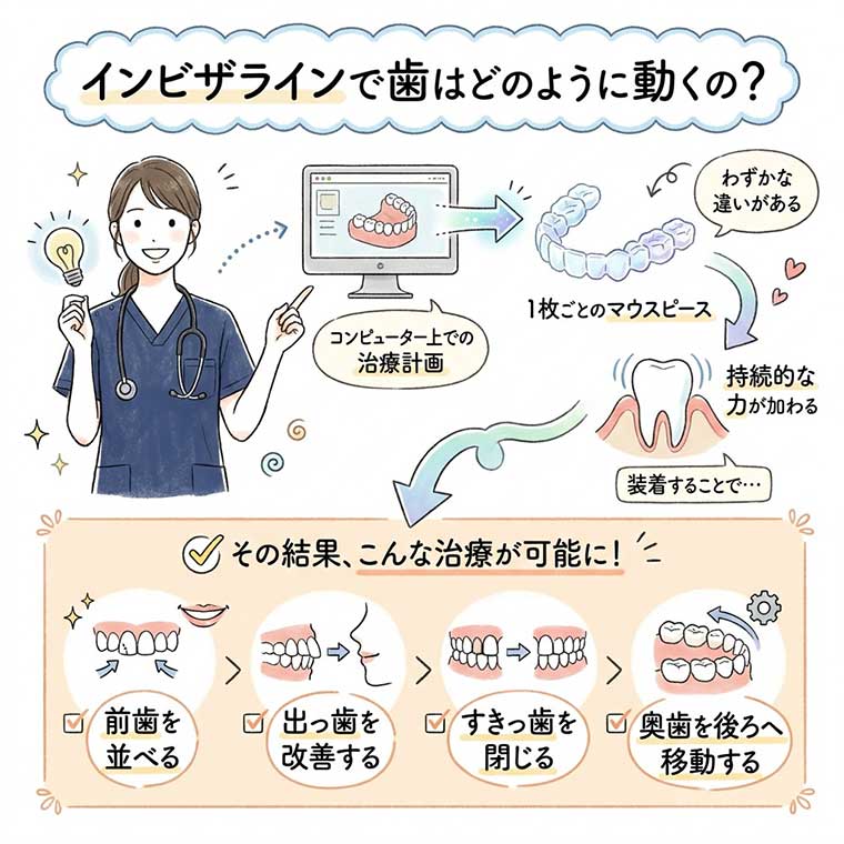 インビザラインで歯はどのように動くの？の図解