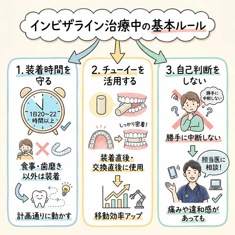インビザライン治療中の基本ルールの図解