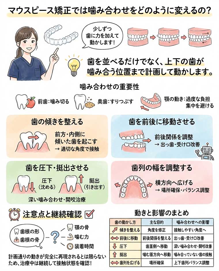 マウスピース矯正では噛み合わせをどのように変えるの？の図解