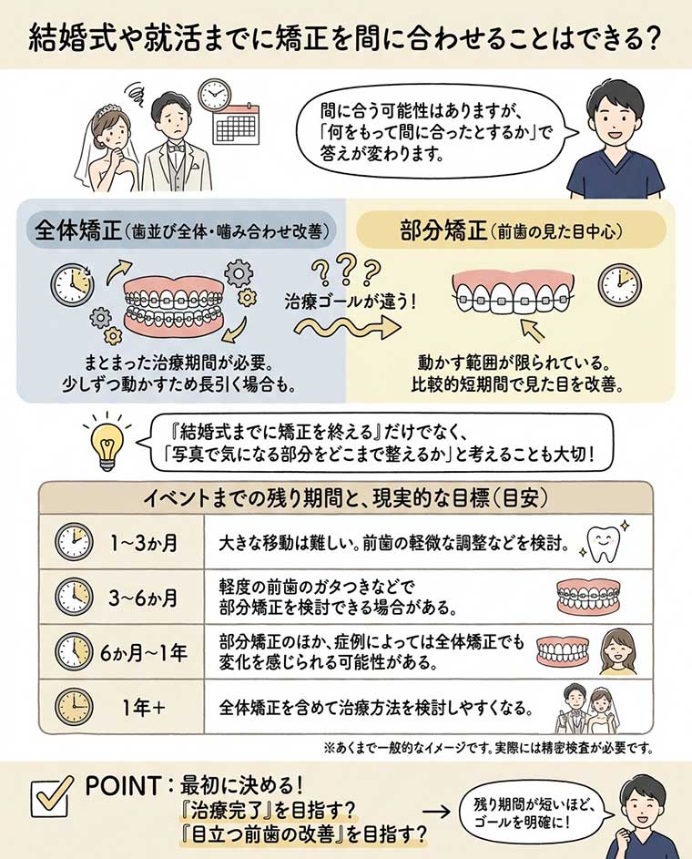 結婚式や就活までに矯正を間に合わせることはできる？の図解